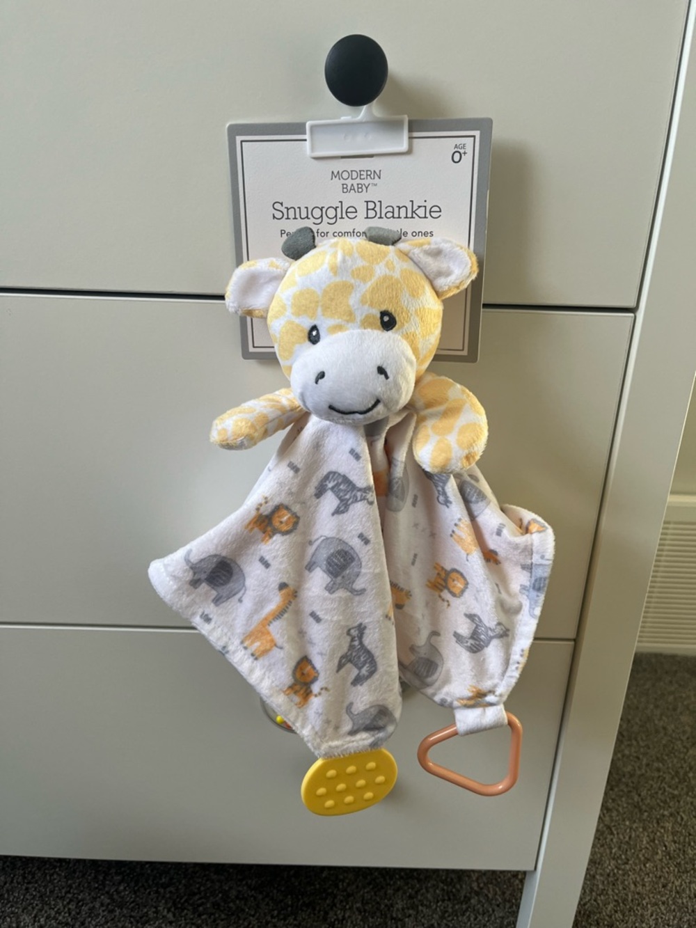 Modern Baby Yellow Giraffe Snuggle Blankie with Teether